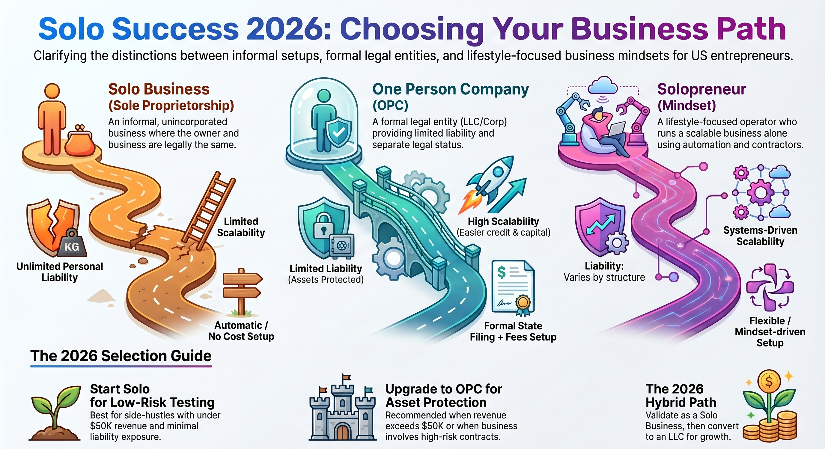 Choosing your 2026 business path between one person company, solo business, and solopreneur